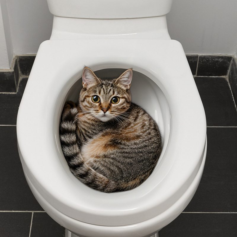 Jet Home Bathroom Accessories - Stiker Toilet Kucing Lucu 3D Stiker